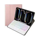 For iPad Pro 11 2024 A13B-AS Lambskin Texture Backlight Bluetooth Touch Keyboard Leather Tablet Case with Pen Slot(Rose Gold)