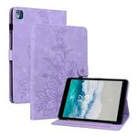 For Nokia T21 Lily Embossed Leather Tablet Case(Purple)