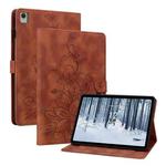 For Nokia T10 Lily Embossed Leather Tablet Case(Brown)