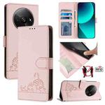 For Xiaomi A3 4G Global Cat Rat Embossed Pattern RFID Leather Phone Case with Lanyard(Pink)