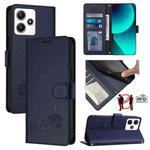 For Xiaomi Redmi Note 12R Cat Rat Embossed Pattern RFID Leather Phone Case with Lanyard(Blue)