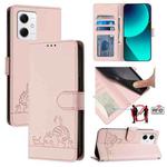 For Xiaomi Redmi Note 12 5G Global Cat Rat Embossed Pattern RFID Leather Phone Case with Lanyard(Pink)