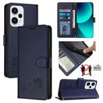 For Xiaomi Redmi Note 12 Turbo 5G Cat Rat Embossed Pattern RFID Leather Phone Case with Lanyard(Blue)