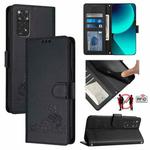 For Xiaomi Redmi Note 11S 4G Global Cat Rat Embossed Pattern RFID Leather Phone Case with Lanyard(Black)