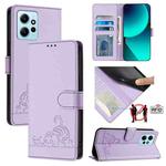 For Xiaomi Redmi Note 12 4G Global Cat Rat Embossed Pattern RFID Leather Phone Case with Lanyard(Purple)
