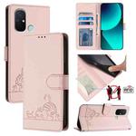 For Xiaomi Redmi 12C / Redmi 11A Cat Rat Embossed Pattern RFID Leather Phone Case with Lanyard(Pink)