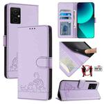 For Xiaomi Redmi Note 11R Cat Rat Embossed Pattern RFID Leather Phone Case with Lanyard(Purple)