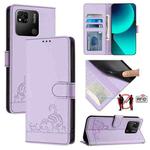 For Xiaomi Redmi 10A Cat Rat Embossed Pattern RFID Leather Phone Case with Lanyard(Purple)