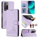 For Xiaomi Redmi 10 2022 Global Cat Rat Embossed Pattern RFID Leather Phone Case with Lanyard(Purple)