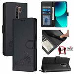 For Xiaomi Redmi 9 Prime India Cat Rat Embossed Pattern RFID Leather Phone Case with Lanyard(Black)