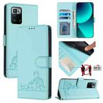 For Xiaomi POCO X3 GT Cat Rat Embossed Pattern RFID Leather Phone Case with Lanyard(Mint Green)