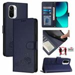 For Xiaomi Mi 11X / 11X Pro Cat Rat Embossed Pattern RFID Leather Phone Case with Lanyard(Blue)