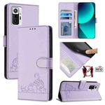 For Xiaomi Redmi Note 10 Pro 4G Cat Rat Embossed Pattern RFID Leather Phone Case with Lanyard(Purple)