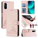 For Xiaomi Redmi K40 / K40 Pro Cat Rat Embossed Pattern RFID Leather Phone Case with Lanyard(Pink)