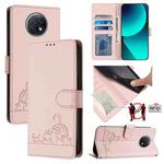For Xiaomi Redmi Note 9T Global Cat Rat Embossed Pattern RFID Leather Phone Case with Lanyard(Pink)
