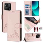 For Xiaomi Redmi 9C Cat Rat Embossed Pattern RFID Leather Phone Case with Lanyard(Pink)