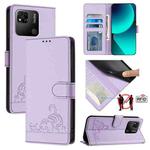 For Xiaomi Redmi 9C Cat Rat Embossed Pattern RFID Leather Phone Case with Lanyard(Purple)
