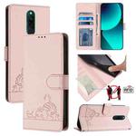 For Xiaomi Redmi 8 Cat Rat Embossed Pattern RFID Leather Phone Case with Lanyard(Pink)
