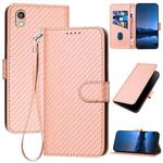 For Honor 8S YX0070 Carbon Fiber Buckle Leather Phone Case with Lanyard(Pink)