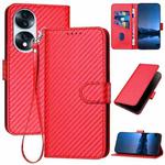 For Honor 70 YX0070 Carbon Fiber Buckle Leather Phone Case with Lanyard(Red)