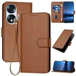 For Honor 70 YX0070 Carbon Fiber Buckle Leather Phone Case with Lanyard(Coffee)