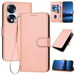 For Honor 70 Pro / 70 Pro+ YX0070 Carbon Fiber Buckle Leather Phone Case with Lanyard(Pink)