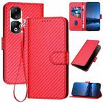 For Honor 90 Pro YX0070 Carbon Fiber Buckle Leather Phone Case with Lanyard(Red)