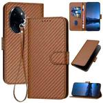 For Honor 100 Pro YX0070 Carbon Fiber Buckle Leather Phone Case with Lanyard(Coffee)