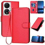 For Honor X7b 5G YX0070 Carbon Fiber Buckle Leather Phone Case with Lanyard(Red)