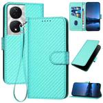 For Honor X7b 5G YX0070 Carbon Fiber Buckle Leather Phone Case with Lanyard(Light Blue)