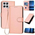 For Honor X8 4G / X30i / Play6T Pro YX0070 Carbon Fiber Buckle Leather Phone Case with Lanyard(Pink)