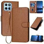 For Honor X8 5G YX0070 Carbon Fiber Buckle Leather Phone Case with Lanyard(Coffee)