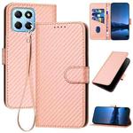 For Honor X8 5G YX0070 Carbon Fiber Buckle Leather Phone Case with Lanyard(Pink)
