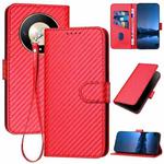 For Honor X9b YX0070 Carbon Fiber Buckle Leather Phone Case with Lanyard(Red)
