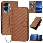 For Honor X50i 5G / 90 Lite YX0070 Carbon Fiber Buckle Leather Phone Case with Lanyard(Coffee)