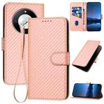 For Honor X50 YX0070 Carbon Fiber Buckle Leather Phone Case with Lanyard(Pink)