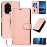 For Honor 200 YX0070 Carbon Fiber Buckle Leather Phone Case with Lanyard(Pink)