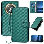 For Honor X9c Global YX0070 Carbon Fiber Buckle Leather Phone Case with Lanyard(Dark Green)