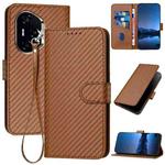 For Honor 300 Pro / Honor 300 Ultra YX0070 Carbon Fiber Buckle Leather Phone Case with Lanyard(Coffee)