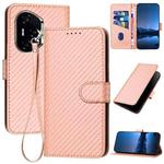 For Honor 300 Pro / Honor 300 Ultra YX0070 Carbon Fiber Buckle Leather Phone Case with Lanyard(Pink)