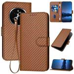 For Honor Magic7 YX0070 Carbon Fiber Buckle Leather Phone Case with Lanyard(Coffee)