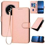 For Honor Magic7 YX0070 Carbon Fiber Buckle Leather Phone Case with Lanyard(Pink)