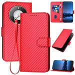 For Honor X60 / X9c Smart YX0070 Carbon Fiber Buckle Leather Phone Case with Lanyard(Red)