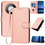 For Honor X60 / X9c Smart YX0070 Carbon Fiber Buckle Leather Phone Case with Lanyard(Pink)