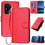 For Honor 400 YX0070 Carbon Fiber Buckle Leather Phone Case with Lanyard(Red)