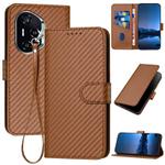 For Honor 400 YX0070 Carbon Fiber Buckle Leather Phone Case with Lanyard(Coffee)
