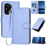 For Honor 400 YX0070 Carbon Fiber Buckle Leather Phone Case with Lanyard(Light Purple)