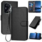 For Honor 400 YX0070 Carbon Fiber Buckle Leather Phone Case with Lanyard(Black)