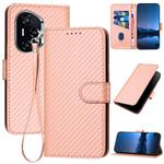 For Honor 400 YX0070 Carbon Fiber Buckle Leather Phone Case with Lanyard(Pink)