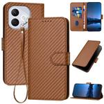 For Honor 400 Lite Global YX0070 Carbon Fiber Buckle Leather Phone Case with Lanyard(Coffee)
